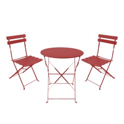 Τραπεζαρία Bistro  σετ 3τεμ μεταλλική αναδιπλούμενη σε terracotta απόχρωση Φ60x71εκ