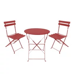 Τραπεζαρία Bistro  σετ 3τεμ μεταλλική αναδιπλούμενη σε terracotta απόχρωση Φ60x71εκ