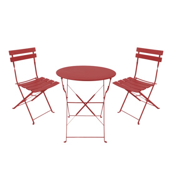 Τραπεζαρία Bistro  σετ 3τεμ μεταλλική αναδιπλούμενη σε terracotta απόχρωση Φ60x71εκ
