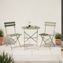 Τραπεζαρία Bistro  σετ 3τεμ μεταλλική αναδιπλούμενη σε λαδί απόχρωση Φ60x71εκ