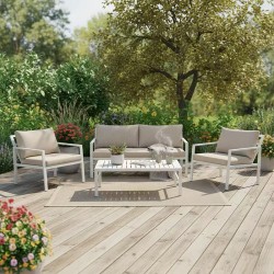 Σαλόνι Gardenly  σετ 4τμχ αλουμίνιο σε λευκή απόχρωση με μπεζ μαξιλάρια