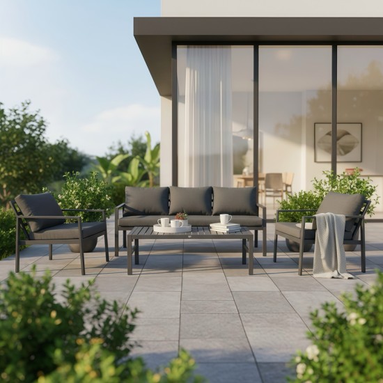 Σαλόνι Gardenly Ι  σετ 4τμχ αλουμίνιο σε ανθρακί απόχρωση με ανθρακί μαξιλάρια
