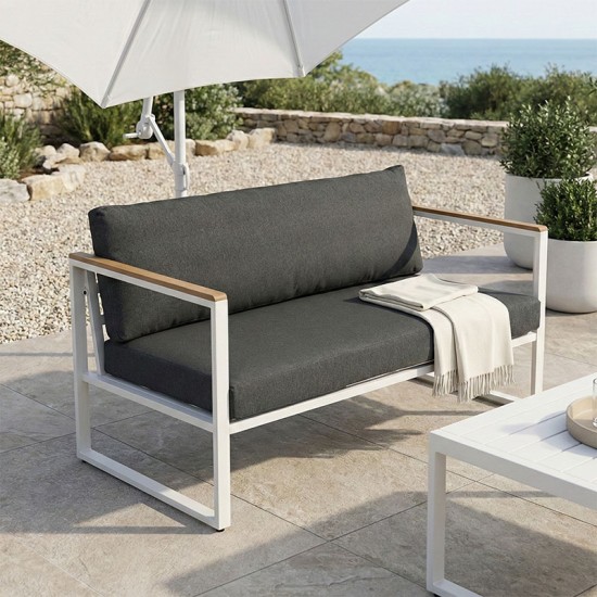Καναπές διθέσιος Aurelio  μεταλλικός σε λευκή -μαξιλάρια σε ανθρακί απόχρωση 130x74x63εκ