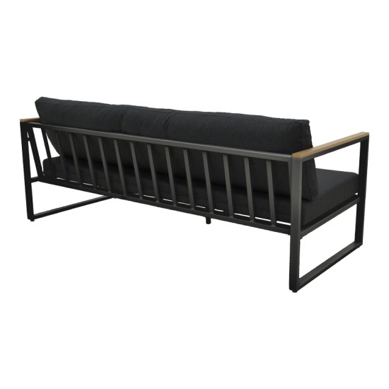 Καναπές τριθέσιος Aurelio  μαύρο μέταλλο με μαύρα μαξιλάρια 192x74x63εκ