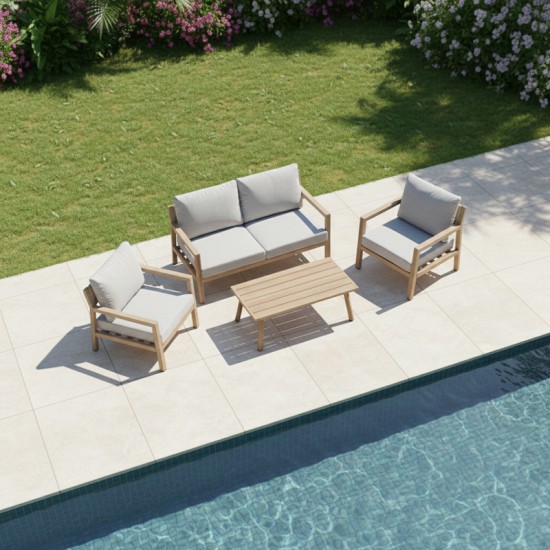 Σαλόνι κήπου Andasio  σετ 4τεμ αλουμίνιο κ σχοινί σε φυσική- μαξιλάρια σε γκρι απόχρωση