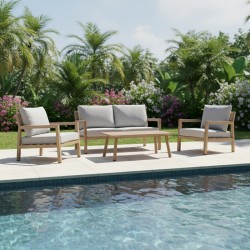 Σαλόνι κήπου Andasio  σετ 4τεμ αλουμίνιο κ σχοινί σε φυσική- μαξιλάρια σε γκρι απόχρωση