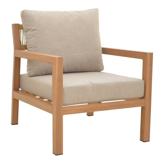 Σαλόνι κήπου Andasio  σετ 4τεμ αλουμίνιο κ σχοινί σε φυσική- μαξιλάρια σε γκρι απόχρωση