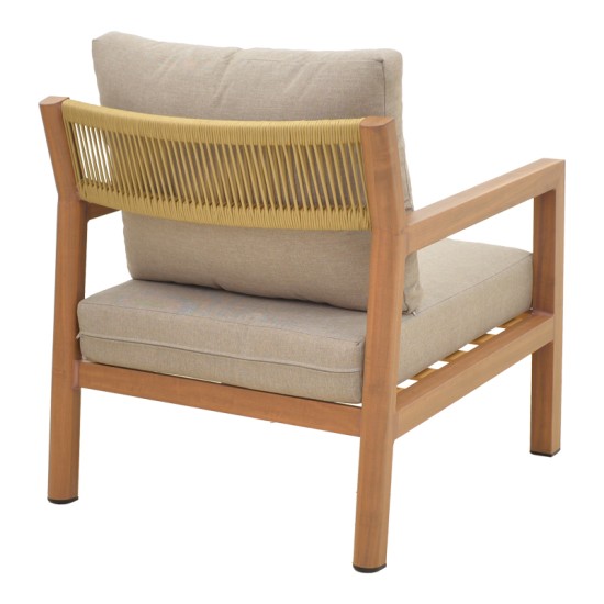 Σαλόνι κήπου Andasio  σετ 4τεμ αλουμίνιο κ σχοινί σε φυσική- μαξιλάρια σε γκρι απόχρωση