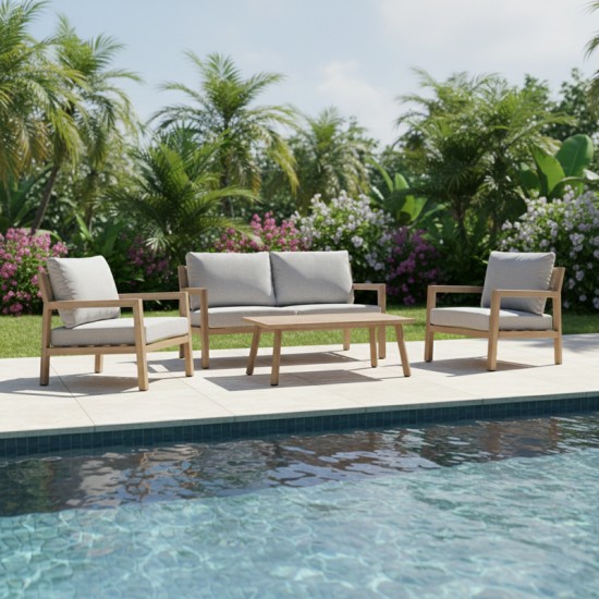 Σαλόνι κήπου Andasio  σετ 4τεμ αλουμίνιο κ σχοινί σε φυσική- μαξιλάρια σε γκρι απόχρωση