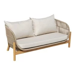 Καναπές 2θέσιος Verilan  μασίφ ξύλο ακακίας-ύφασμα σε φυσική-μπεζ απόχρωση 163x77x70εκ