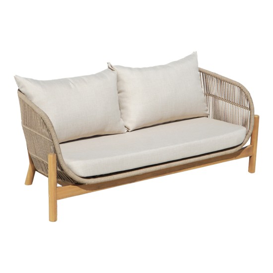 Καναπές 2θέσιος Verilan  μασίφ ξύλο ακακίας-ύφασμα σε φυσική-μπεζ απόχρωση 163x77x70εκ
