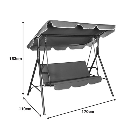 Κούνια κήπου Globo  μέταλλο μαύρο-ύφασμα σε ανθρακί απόχρωση 170x110x153εκ