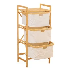 Ραφιέρα δαπέδου Hanev  μπαμπού-ύφασμα σε φυσική-μπεζ απόχρωση 44x33x96εκ