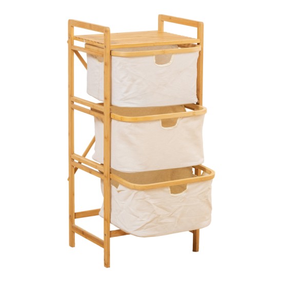 Ραφιέρα δαπέδου Hanev  μπαμπού-ύφασμα σε φυσική-μπεζ απόχρωση 44x33x96εκ