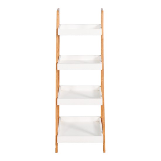 Ραφιέρα δαπέδου Leby  μπαμπού-mdf σε λευκή-φυσική απόχρωση 35x34x98εκ