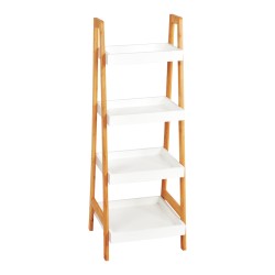 Ραφιέρα δαπέδου Leby  μπαμπού-mdf σε λευκή-φυσική απόχρωση 35x34x98εκ