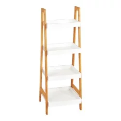 Ραφιέρα δαπέδου Leby  μπαμπού-mdf σε λευκή-φυσική απόχρωση 35x34x98εκ