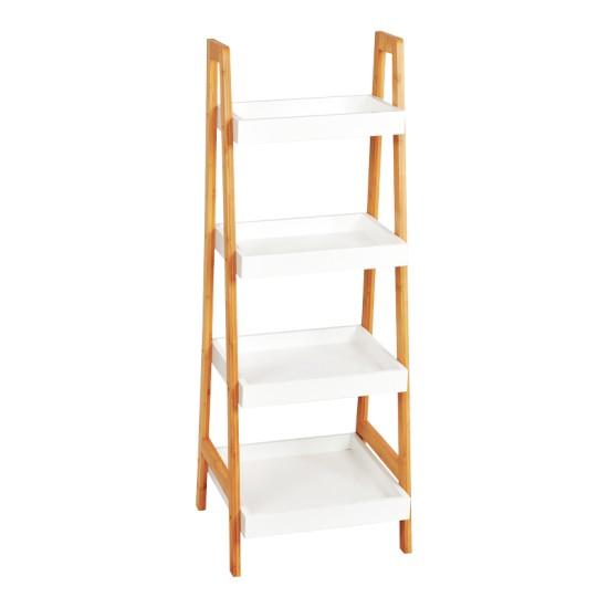 Ραφιέρα δαπέδου Leby  μπαμπού-mdf σε λευκή-φυσική απόχρωση 35x34x98εκ