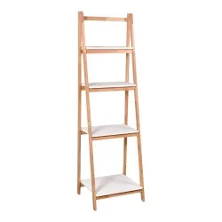 Ραφιέρα δαπέδου Benwen  πτυσσόμενη rubberwood-mdf σε λευκή-φυσική απόχρωση 42x34.5x140εκ