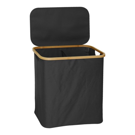 Καλάθι απλύτων Lodge  μπαμπού-ύφασμα σε γκρι απόχρωση 54x33x60εκ