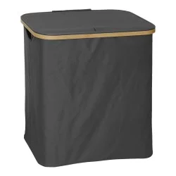 Καλάθι απλύτων Lodge  μπαμπού-ύφασμα σε γκρι απόχρωση 54x33x60εκ