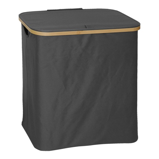 Καλάθι απλύτων Lodge  μπαμπού-ύφασμα σε γκρι απόχρωση 54x33x60εκ