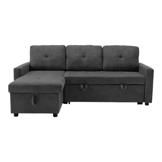 Γωνιακός αναστρέψιμος καναπές κρεβάτι Napora  με αποθηκευτικό χώρο ανθρακί ύφασμα 214x83/138x90εκ