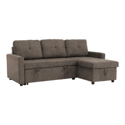 Γωνιακός αναστρέψιμος καναπές κρεβάτι Napora  με αποθηκευτικό χώρο γκρι-μπεζ ύφασμα 214x83/138x90εκ