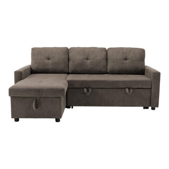 Γωνιακός αναστρέψιμος καναπές κρεβάτι Napora  με αποθηκευτικό χώρο γκρι-μπεζ ύφασμα 214x83/138x90εκ