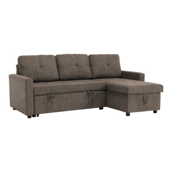 Γωνιακός αναστρέψιμος καναπές κρεβάτι Napora  με αποθηκευτικό χώρο γκρι-μπεζ ύφασμα 214x83/138x90εκ