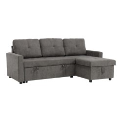 Γωνιακός αναστρέψιμος καναπές κρεβάτι Napora  με αποθηκευτικό χώρο γκρι ύφασμα 214x83/138x90εκ