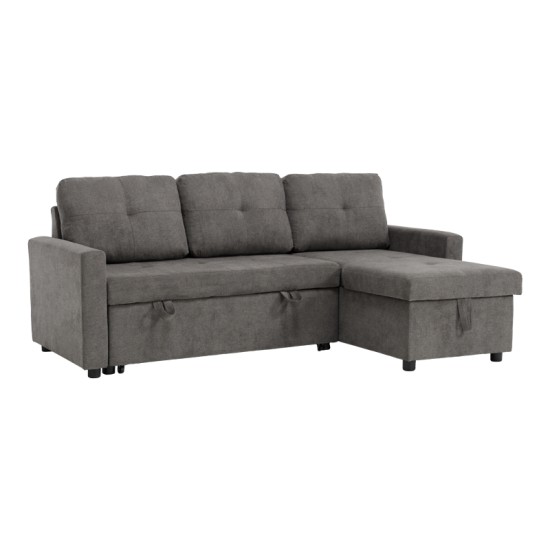 Γωνιακός αναστρέψιμος καναπές κρεβάτι Napora  με αποθηκευτικό χώρο γκρι ύφασμα 214x83/138x90εκ