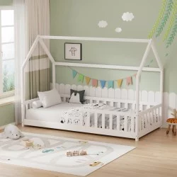Παιδικό κρεβάτι Bambie με κιγκλίδωμα τ. Montessori  ξύλο πεύκου λευκό 90x190εκ