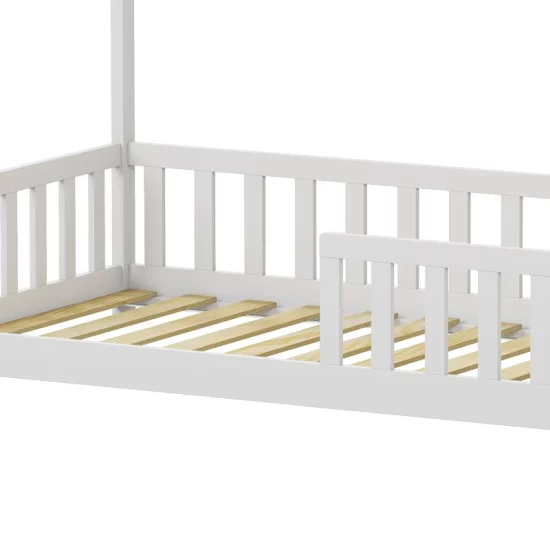 Παιδικό κρεβάτι Bambie με κιγκλίδωμα τ. Montessori  ξύλο πεύκου λευκό 90x190εκ