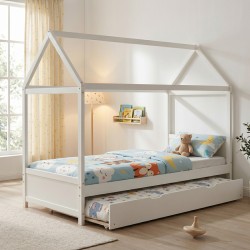 Παιδικό κρεβάτι DreamHouse τ. Μontessori  με συρόμενο κρεβάτι ξύλο πεύκου λευκό 90x190εκ