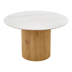 Τραπέζι Sikulu  mdf oak - λευκή όψη τραβερτίνας Φ125x77εκ