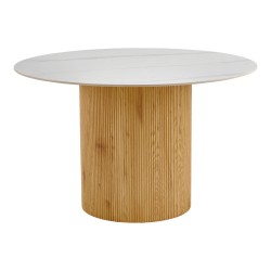 Τραπέζι Sikulu  mdf oak - λευκή όψη τραβερτίνας Φ125x77εκ