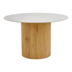 Τραπέζι Sikulu  mdf oak - λευκή όψη τραβερτίνας Φ125x77εκ