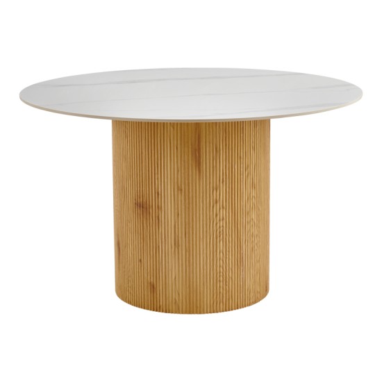 Τραπέζι Sikulu  oak MDF με κεραμική επιφάνεια σε λευκό μαρμάρου Φ125x77εκ--(Eλάχ.Ποσότητα:)