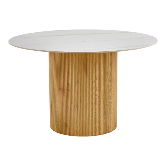 Τραπέζι Sikulu  mdf oak - λευκή όψη τραβερτίνας Φ125x77εκ