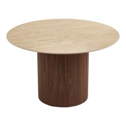 Τραπέζι Sikulu  mdf καρυδί - μπεζ όψη τραβερτίνας Φ125x77εκ