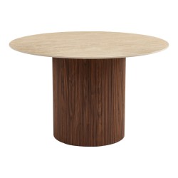 Τραπέζι Sikulu  mdf καρυδί - μπεζ όψη τραβερτίνας Φ125x77εκ