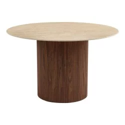 Τραπέζι Sikulu  mdf καρυδί - μπεζ όψη τραβερτίνας Φ125x77εκ
