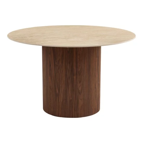 Τραπέζι Sikulu  mdf καρυδί - μπεζ όψη τραβερτίνας Φ125x77εκ