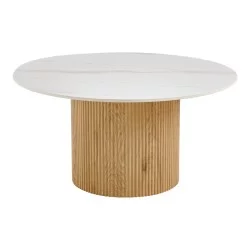 Τραπέζι σαλονιού Sikulu  mdf oak - λευκή όψη τραβερτίνας Φ80x40εκ