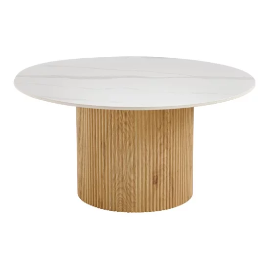 Τραπέζι σαλονιού Sikulu  mdf oak - λευκή όψη τραβερτίνας Φ80x40εκ
