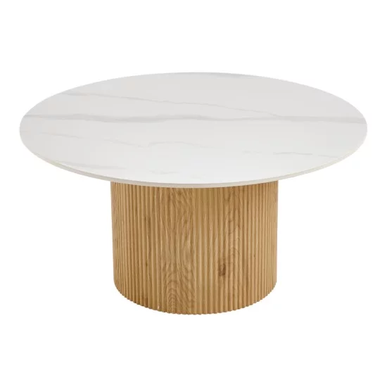 Τραπέζι σαλονιού Sikulu  mdf oak - λευκή όψη τραβερτίνας Φ80x40εκ