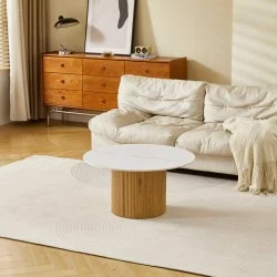 Τραπέζι σαλονιού Sikulu  mdf oak - λευκή όψη τραβερτίνας Φ80x40εκ