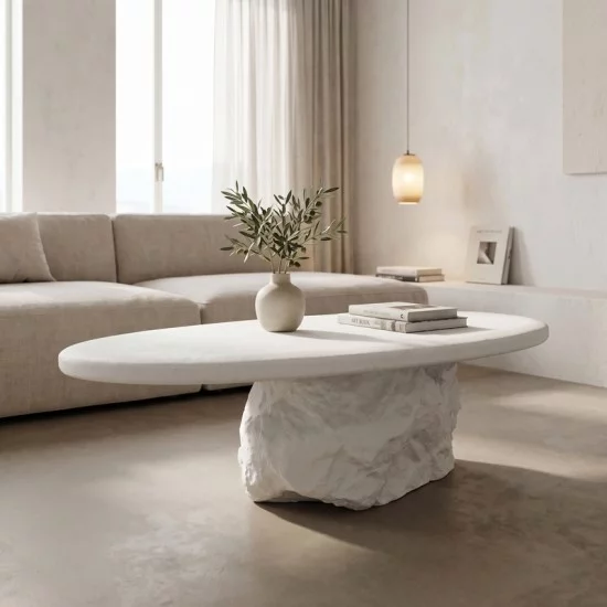 Τραπέζι σαλονιού Zinol  mdf-polyresin λευκό 105x62x32εκ
