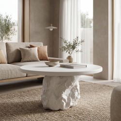 Τραπέζι σαλονιού Zinol  mdf-polyresin λευκό Φ77x36εκ